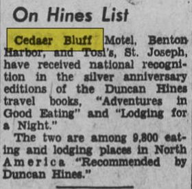 Cedaer Bluff Motel - Jan 1960 Motel Makes Duncan Hines List (newer photo)